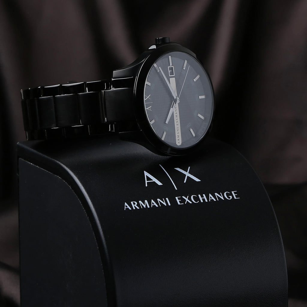 Men Quartz Black Dial Analog Stainless Steel Watch AX2104I