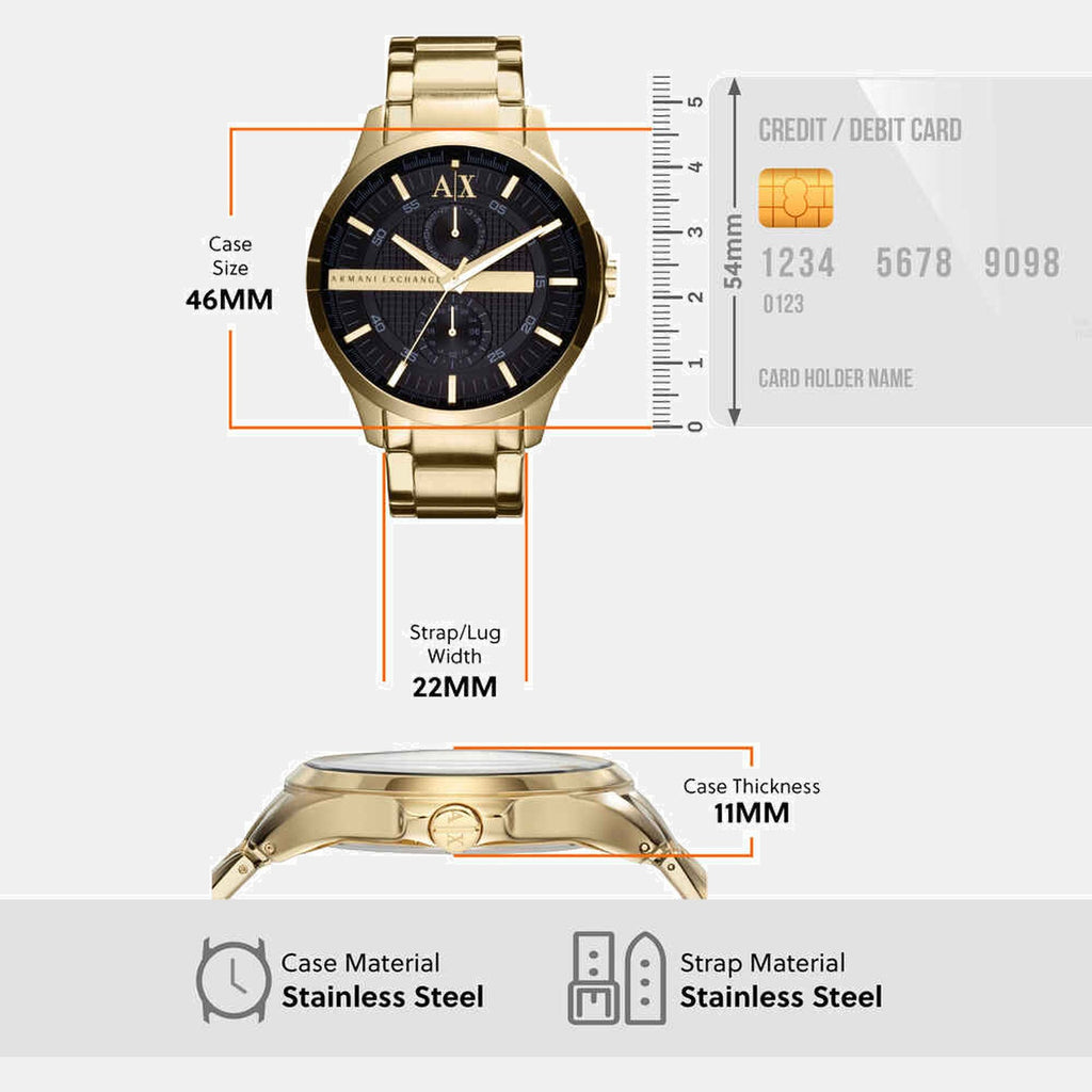 Men Quartz Black Dial Analog Stainless Steel Watch AX2122