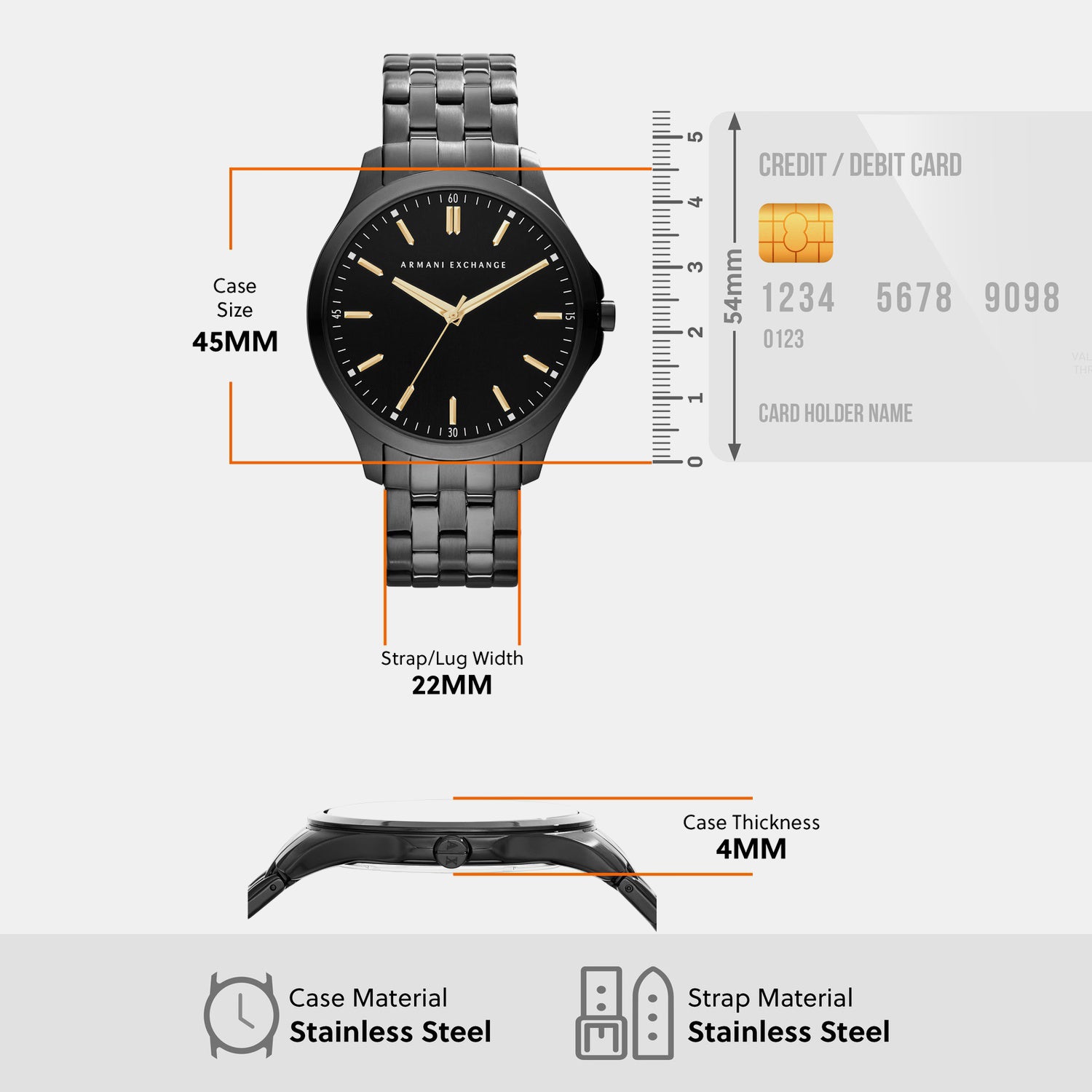 Hampton Men Quartz Black Dial Analog Stainless Steel Watch AX2144