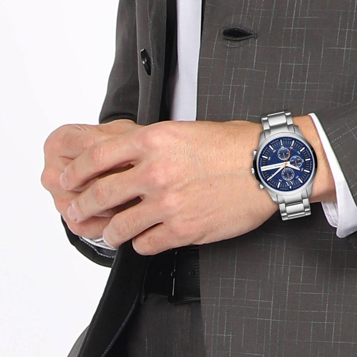Men Quartz Blue Dial Chronograph Stainless Steel Watch AX2155