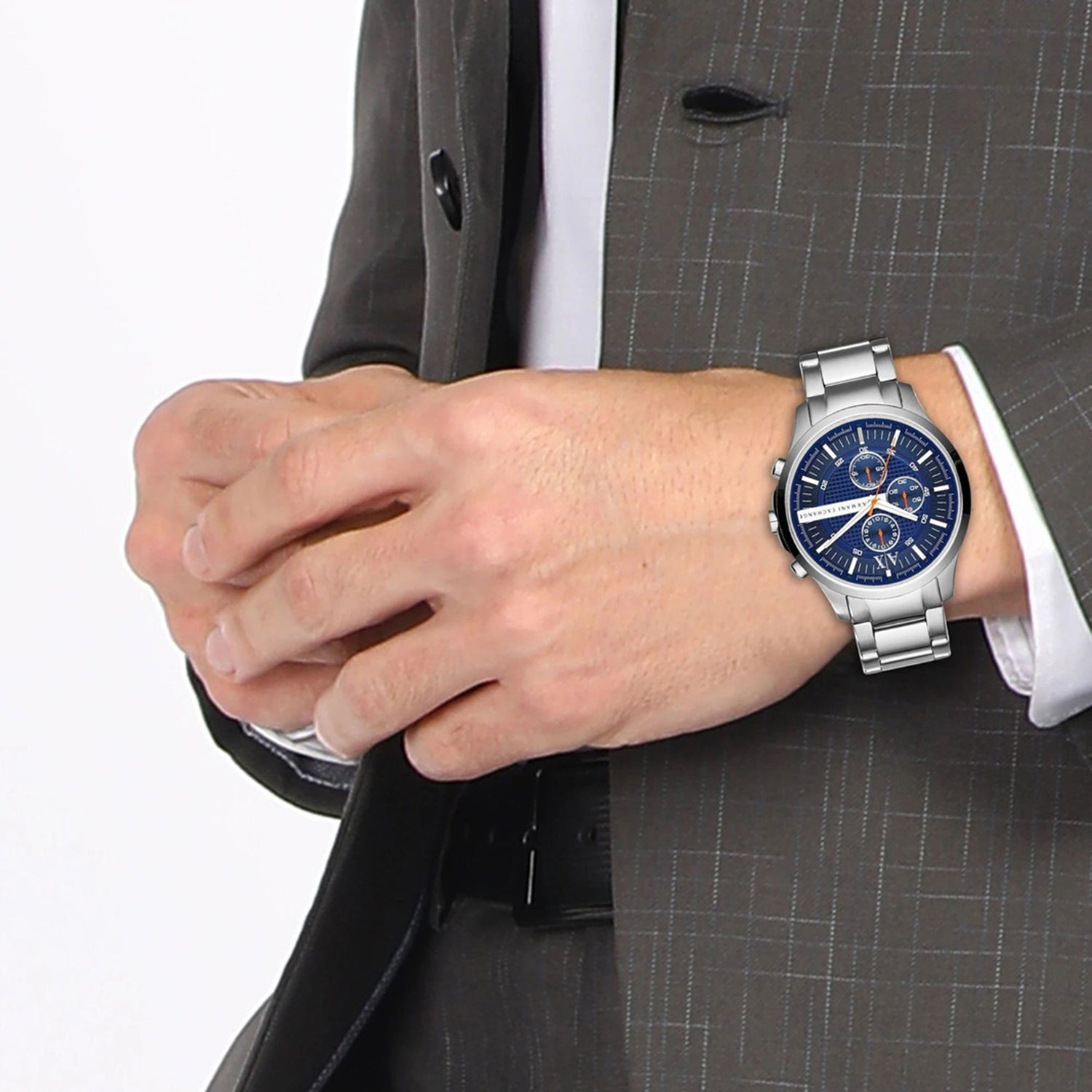 Men Quartz Blue Dial Chronograph Stainless Steel Watch AX2155