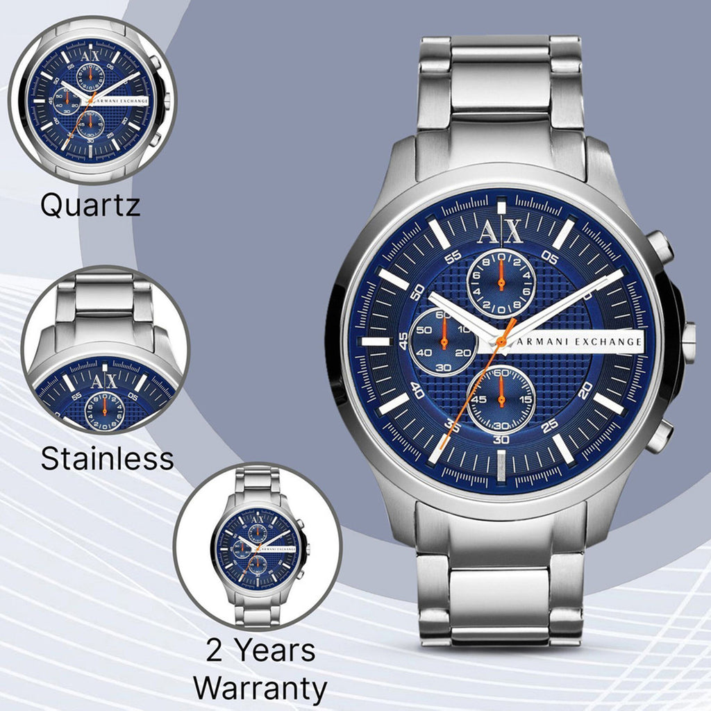 Men Quartz Blue Dial Chronograph Stainless Steel Watch AX2155