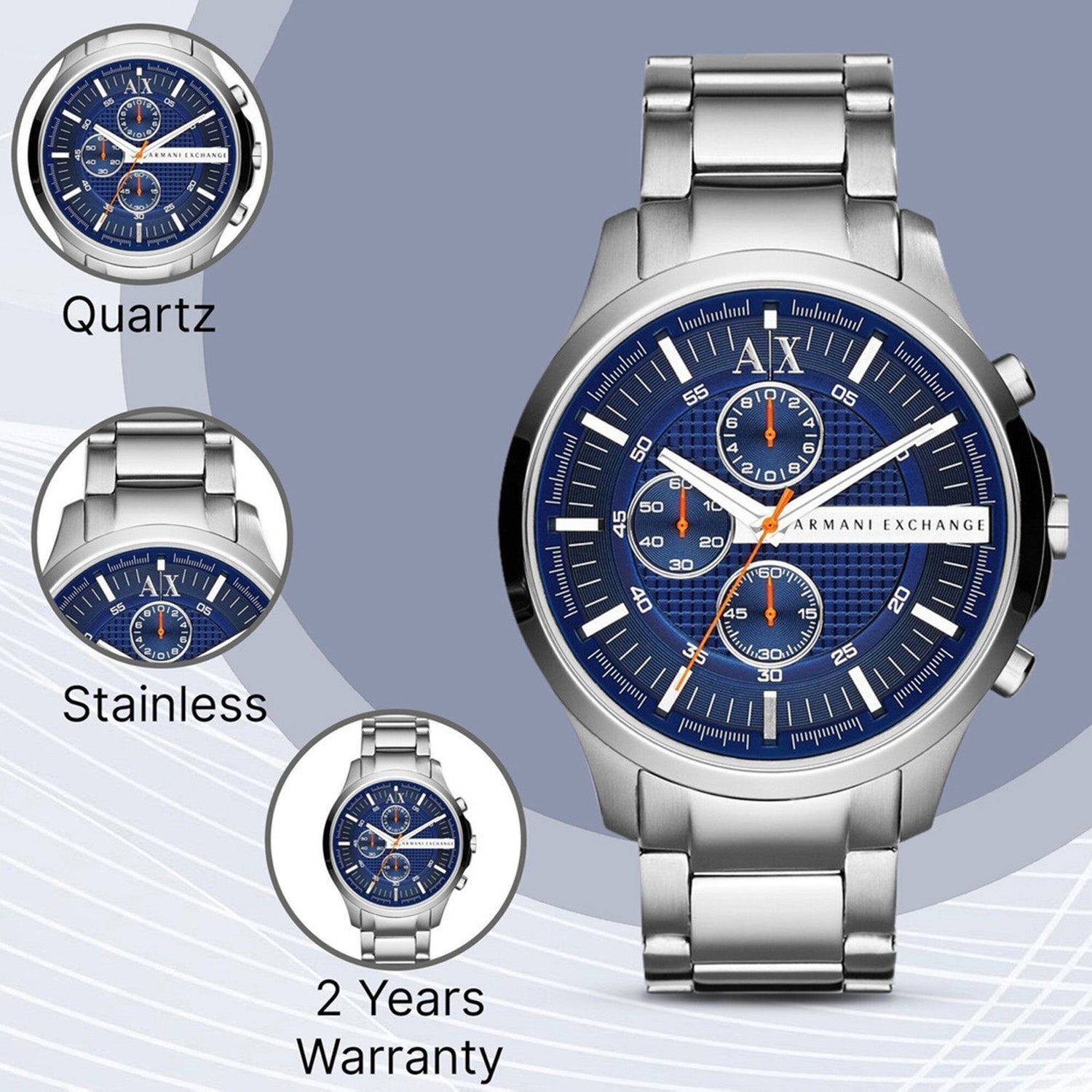 Men Quartz Blue Dial Chronograph Stainless Steel Watch AX2155
