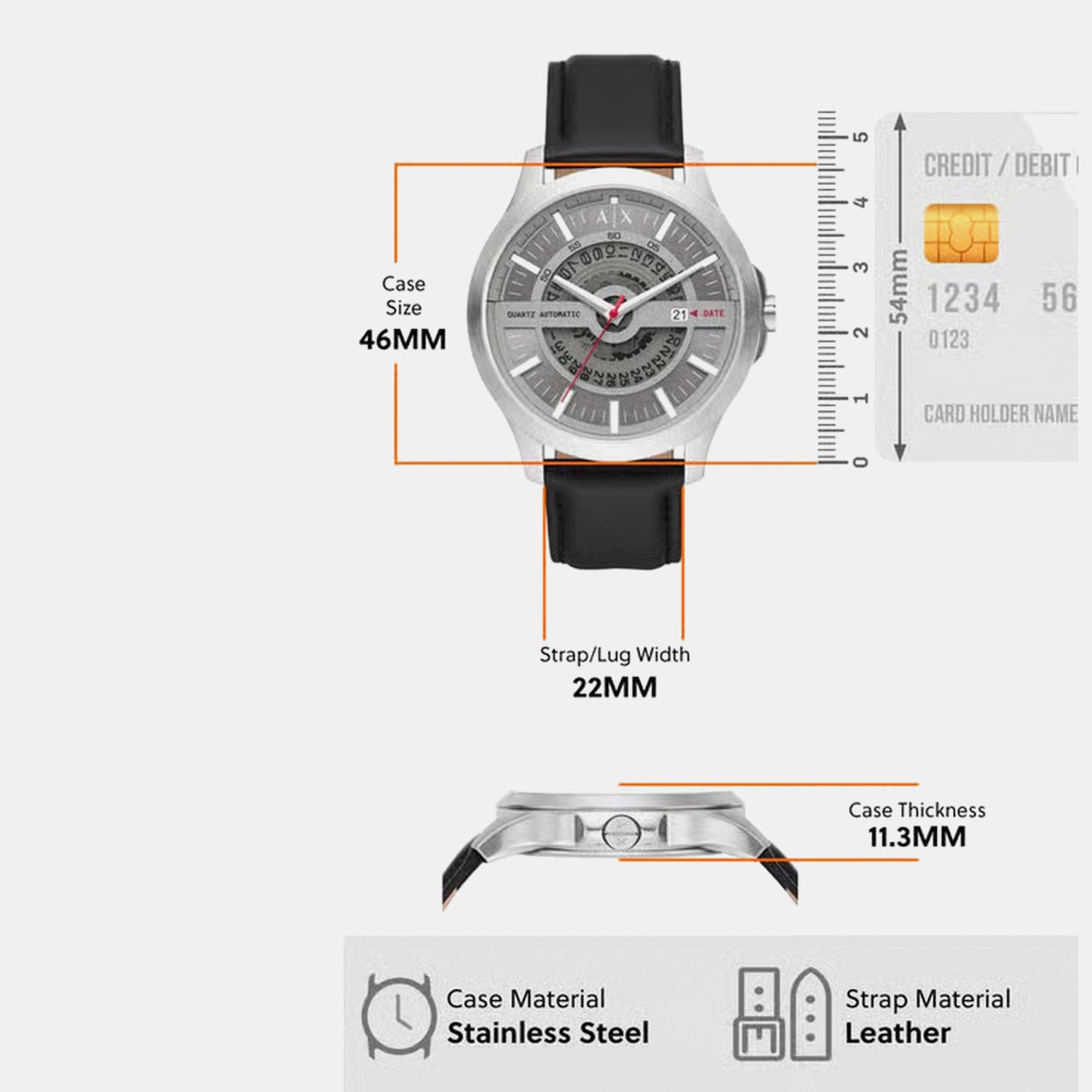 Men Automatic Grey Dial Analog Leather Watch AX2445