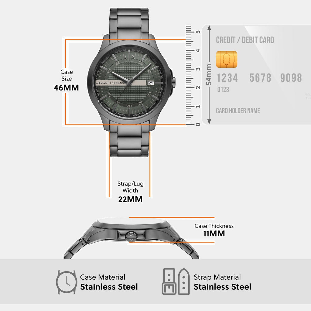 Na Men Quartz Green Dial Analog Stainless Steel Watch AX2455