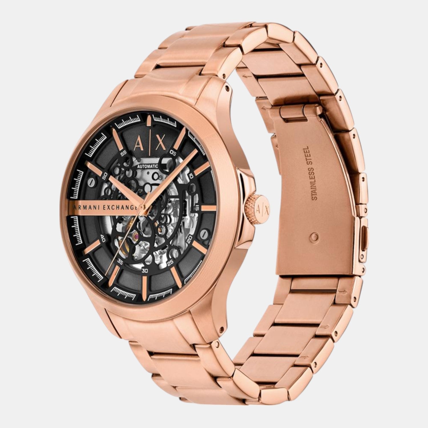 Na Men Automatic Black Dial Analog Stainless Steel Watch AX2456