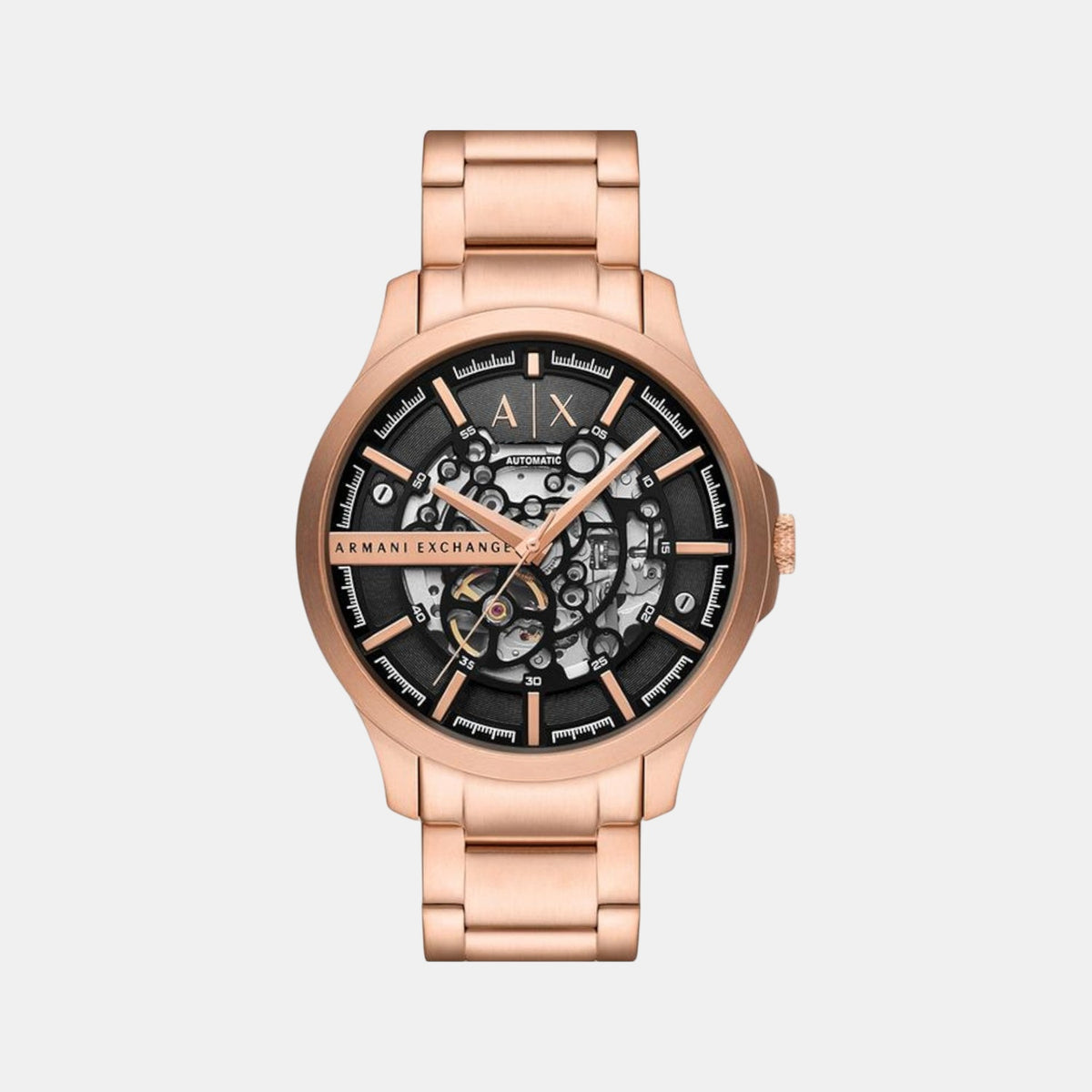 Men Automatic Black Dial Analog Stainless Steel Watch AX2456