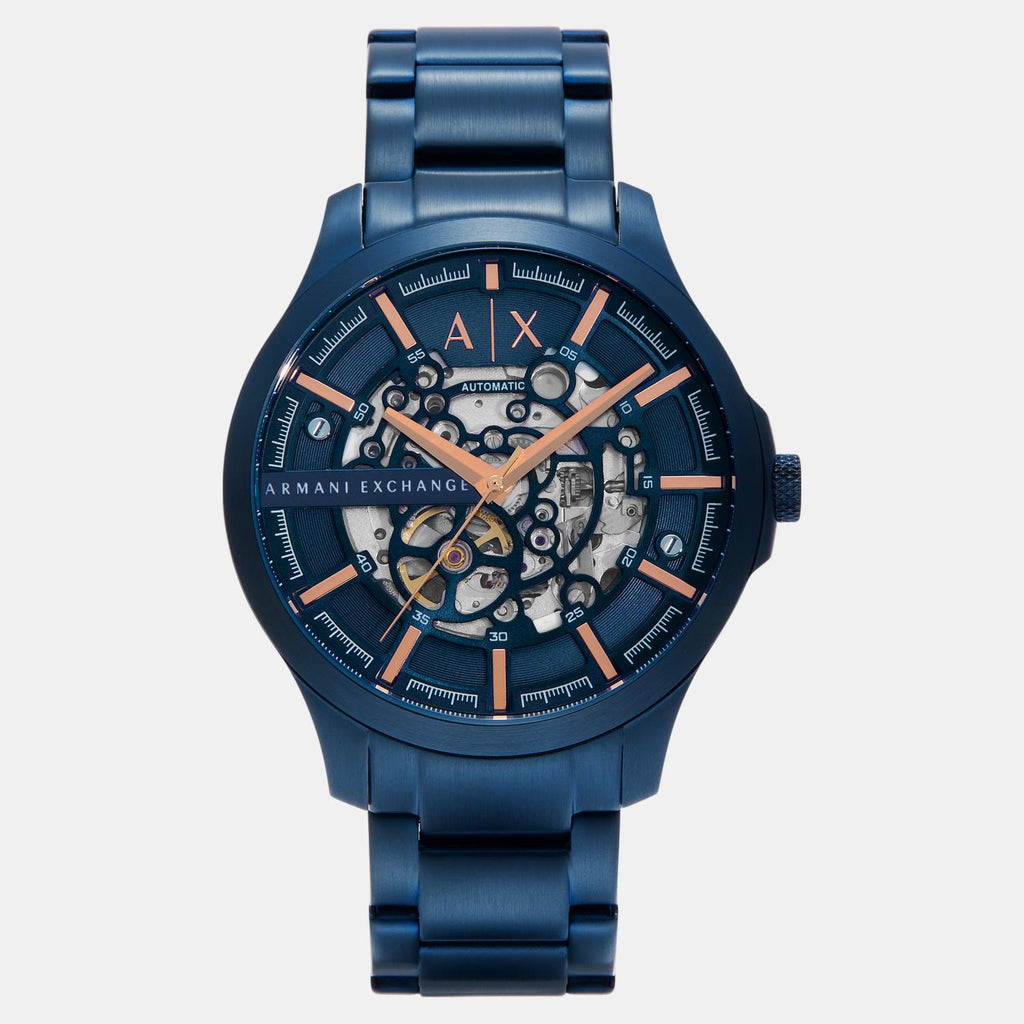 Men Automatic Blue Dial Analog Stainless Steel Watch AX2457