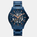 Men Automatic Blue Dial Analog Stainless Steel Watch AX2457