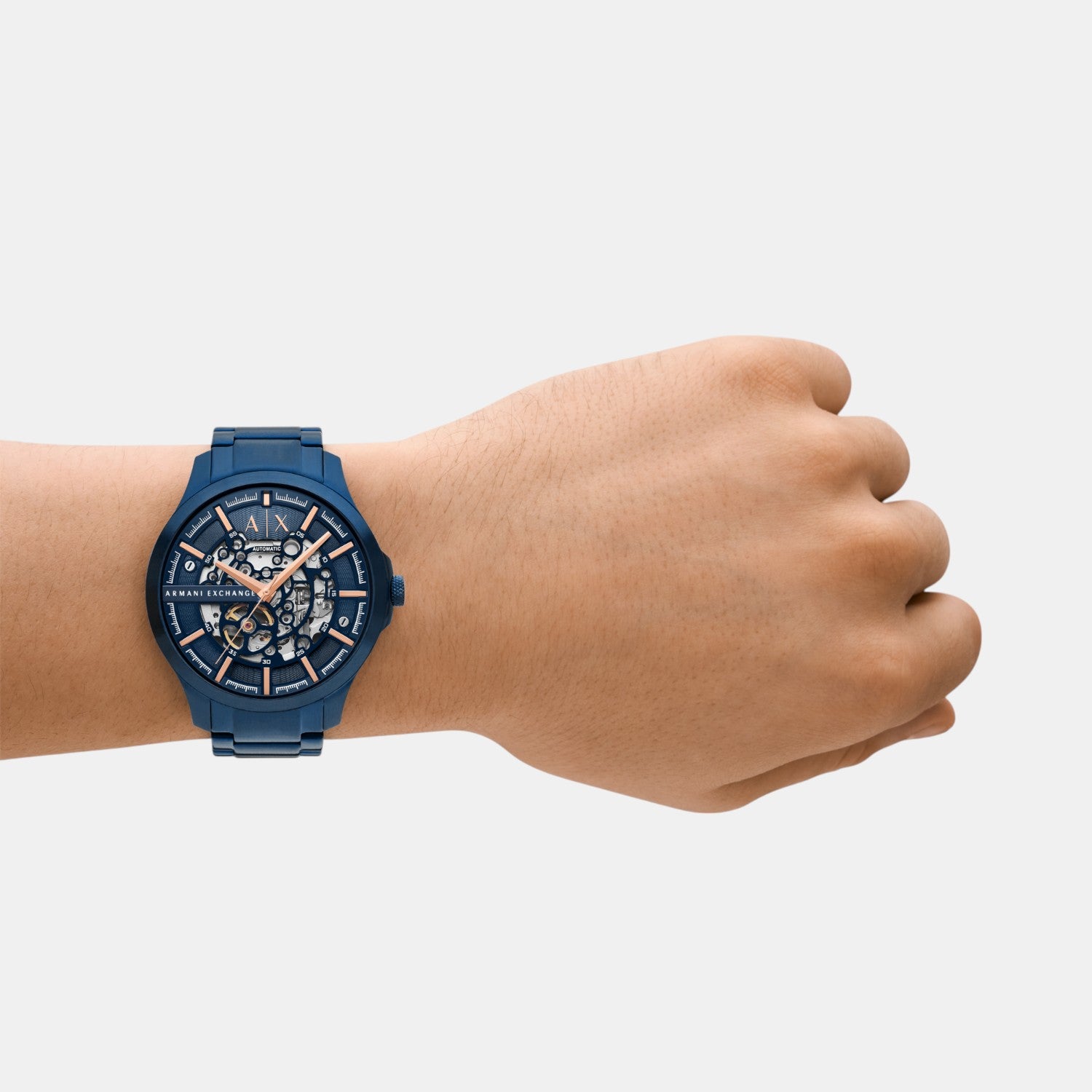 Men Automatic Blue Dial Analog Stainless Steel Watch AX2457