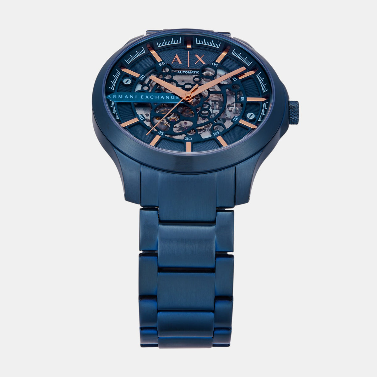 Men Automatic Blue Dial Analog Stainless Steel Watch AX2457