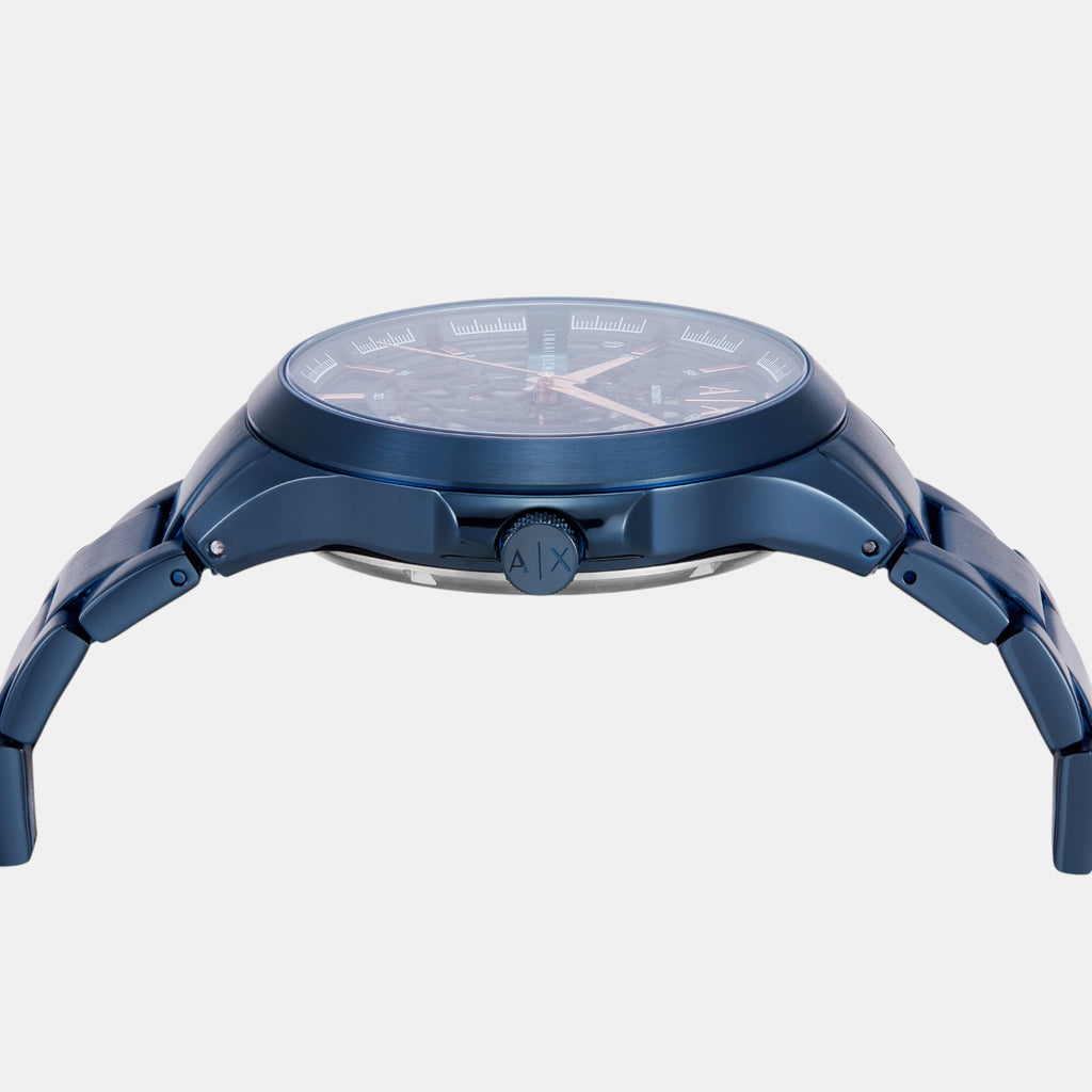 Men Automatic Blue Dial Analog Stainless Steel Watch AX2457