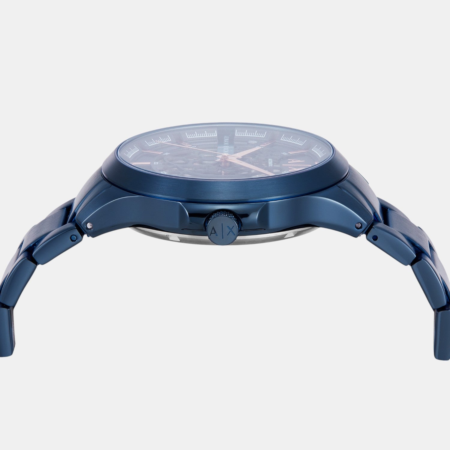 Men Automatic Blue Dial Analog Stainless Steel Watch AX2457