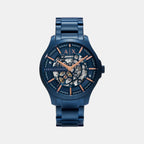 Men Automatic Blue Dial Analog Stainless Steel Watch AX2457