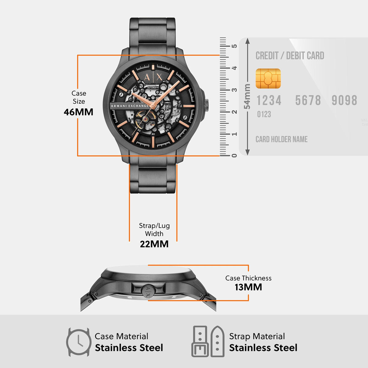 Men Automatic Black Dial Analog Stainless Steel Watch AX2458