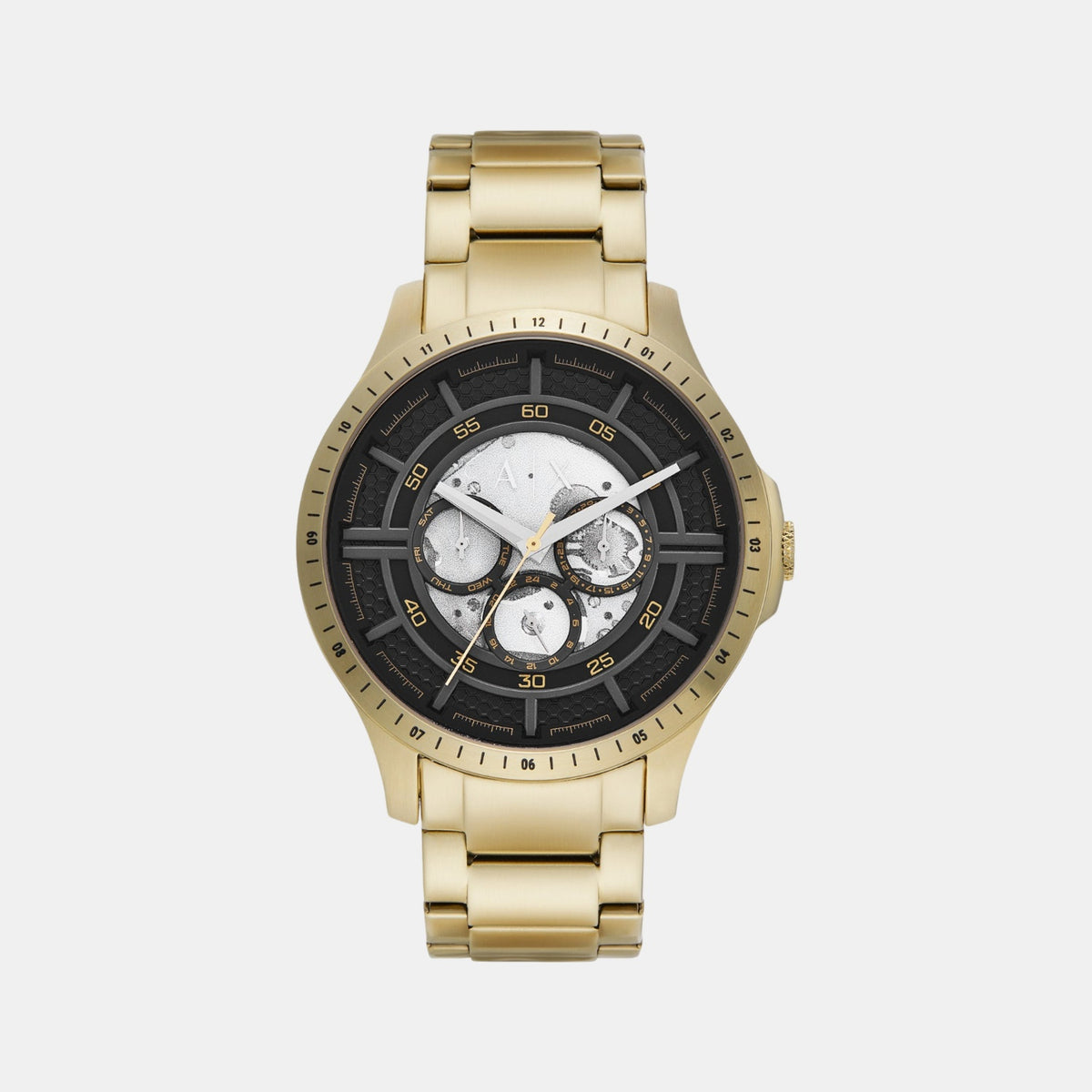 Men Quartz Black Dial Multi-Function Stainless Steel Watch AX2461