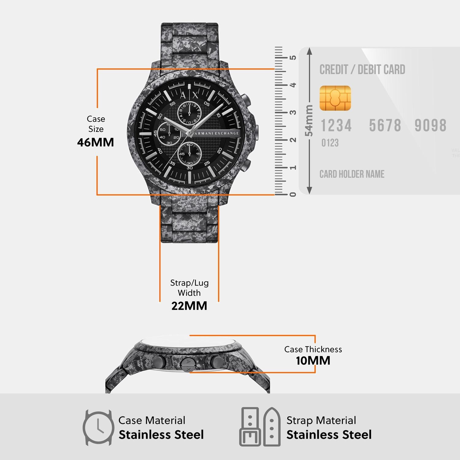 Men Quartz Grey Dial Chronograph Stainless Steel Watch AX2462