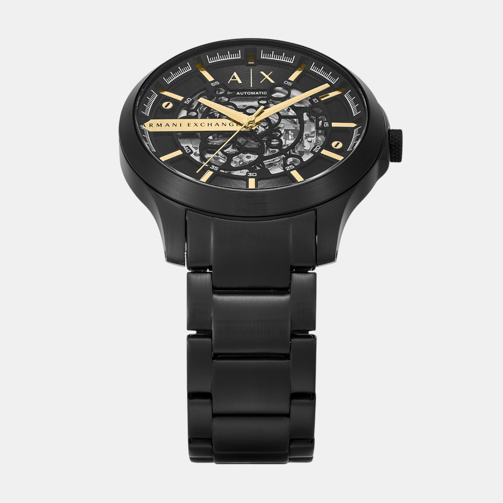 Men Mechanical Black Dial Analog Stainless Steel Watch AX2463