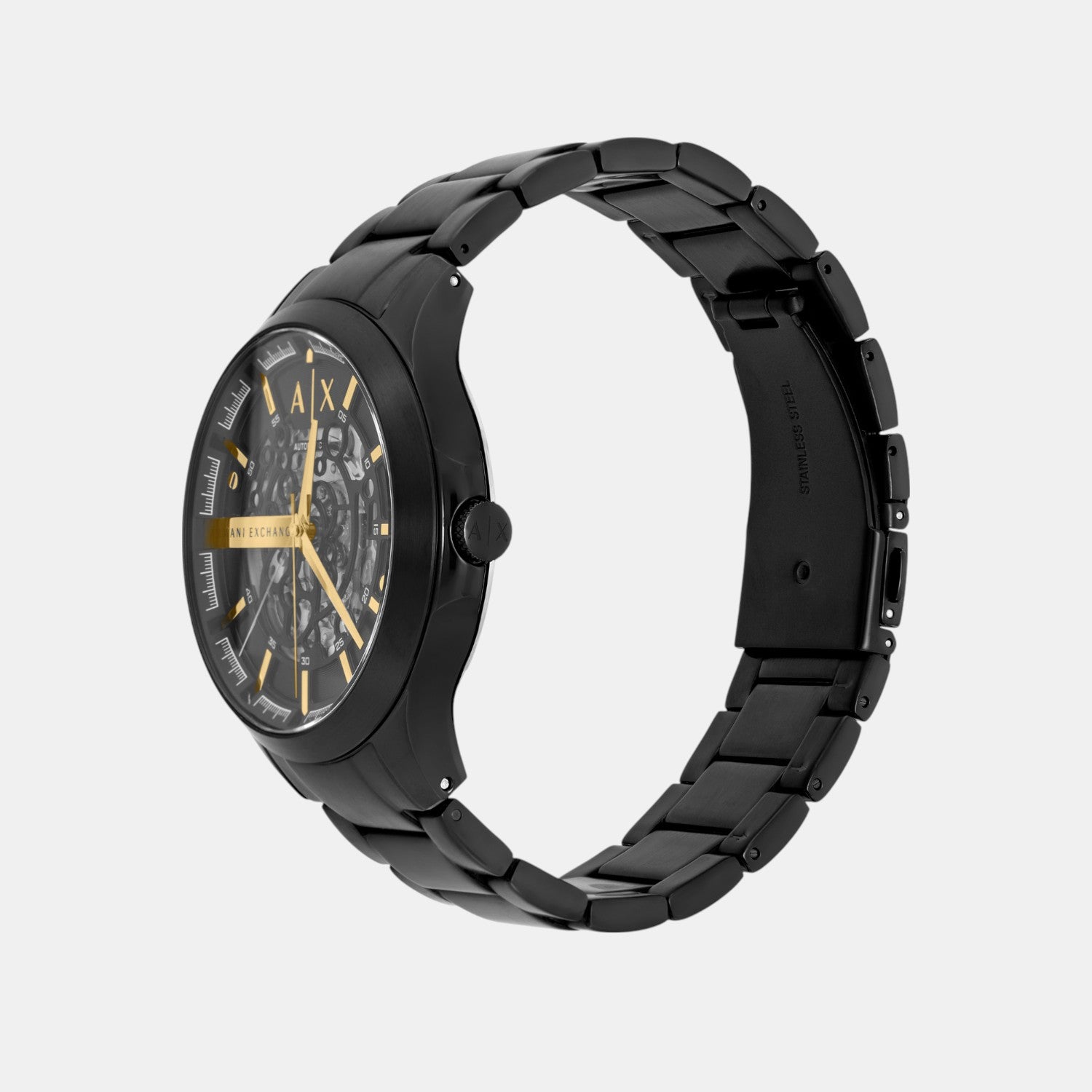 Men Mechanical Black Dial Analog Stainless Steel Watch AX2463