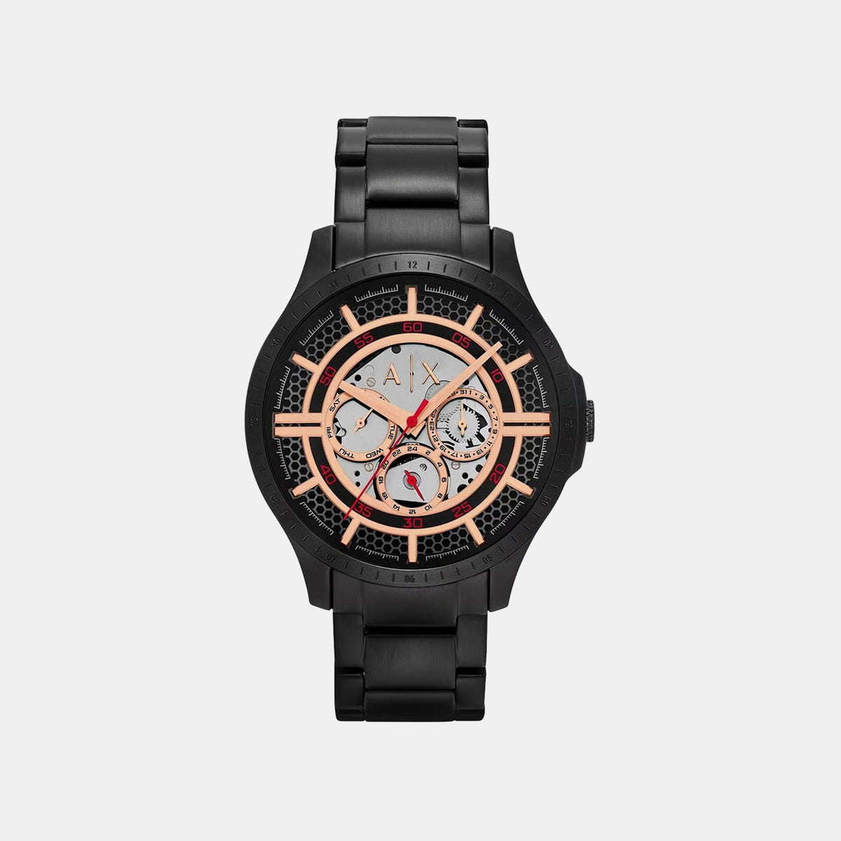 Men Quartz Black Dial Multi-Function Stainless Steel Watch AX2465