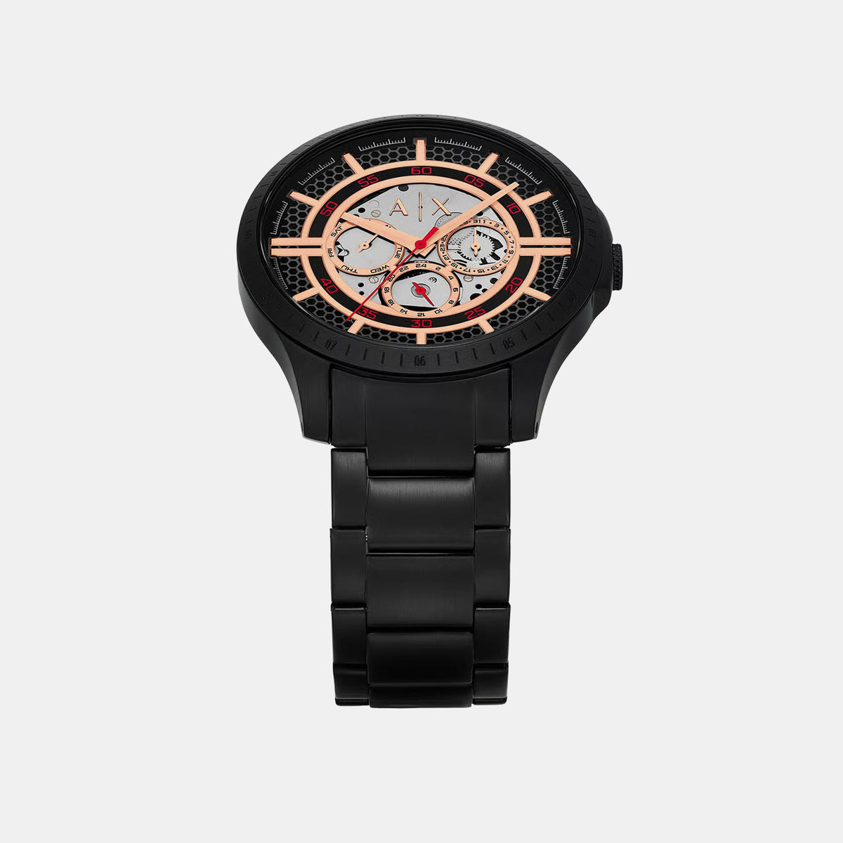 Men Quartz Black Dial Multi-Function Stainless Steel Watch AX2465