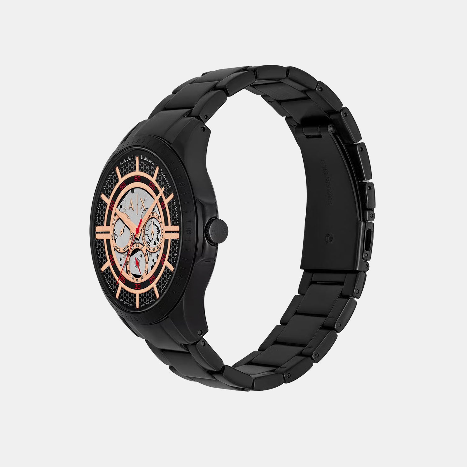 Men Quartz Black Dial Analog Stainless Steel Watch AX2465