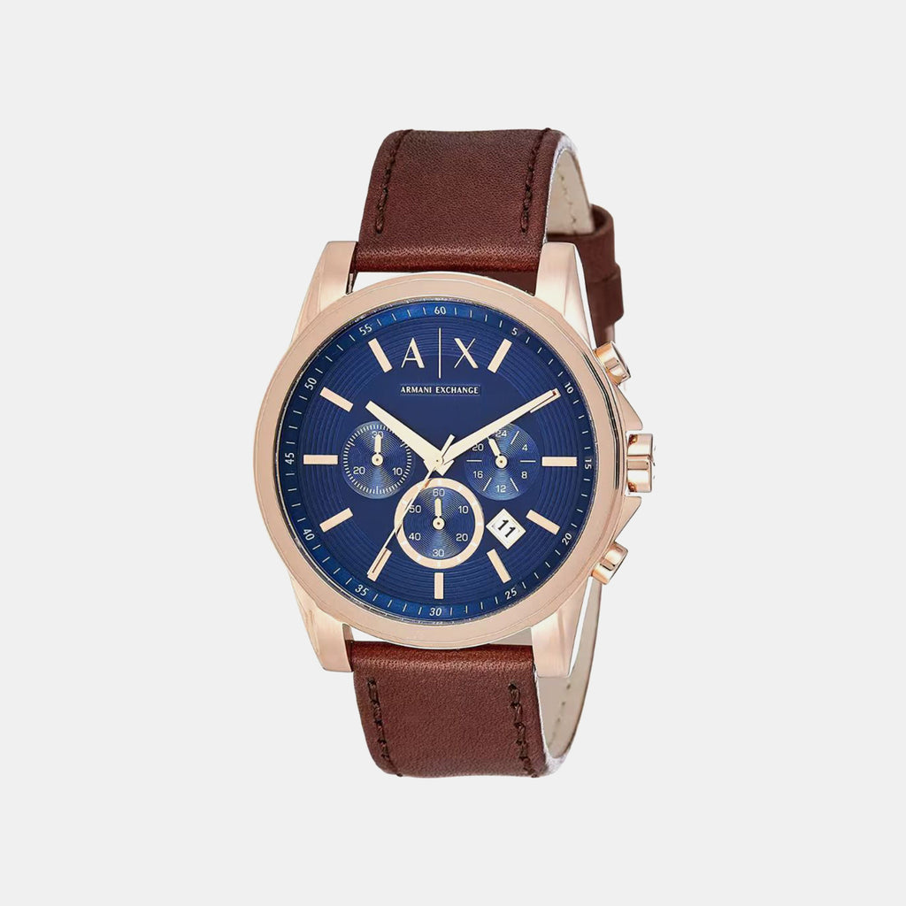 Outerbanks Men Quartz Blue Dial Chronograph Leather Watch AX2508