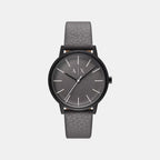 Men Quartz Grey Dial Analog Leather Watch AX2764