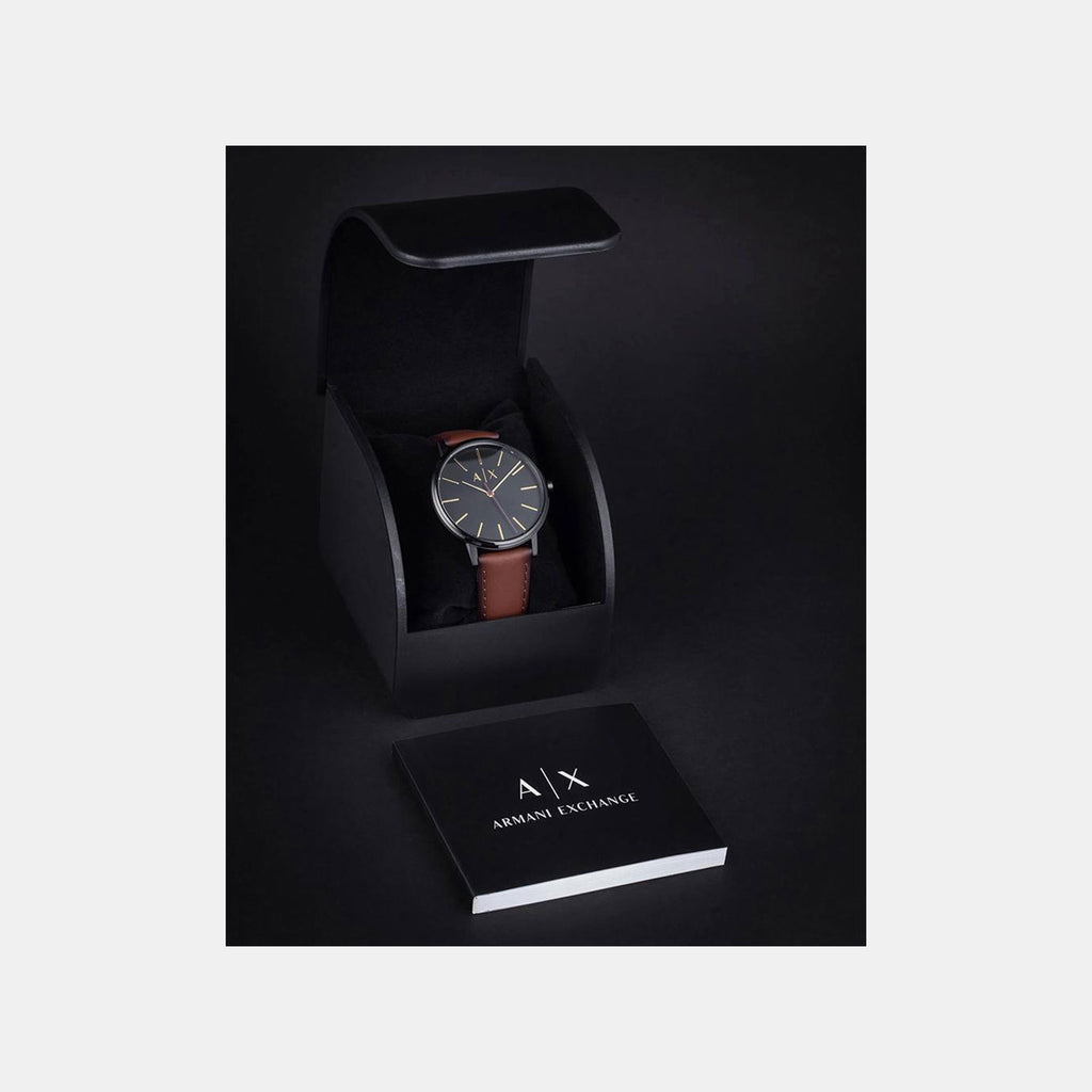 Men Quartz Grey Dial Analog Leather Watch AX2764