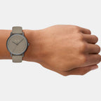 Men Quartz Grey Dial Analog Leather Watch AX2766