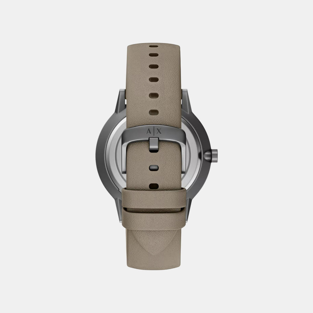 Men Quartz Grey Dial Analog Leather Watch AX2766