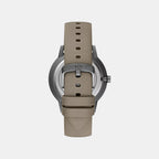 Men Quartz Grey Dial Analog Leather Watch AX2766