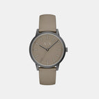 Men Quartz Grey Dial Analog Leather Watch AX2766