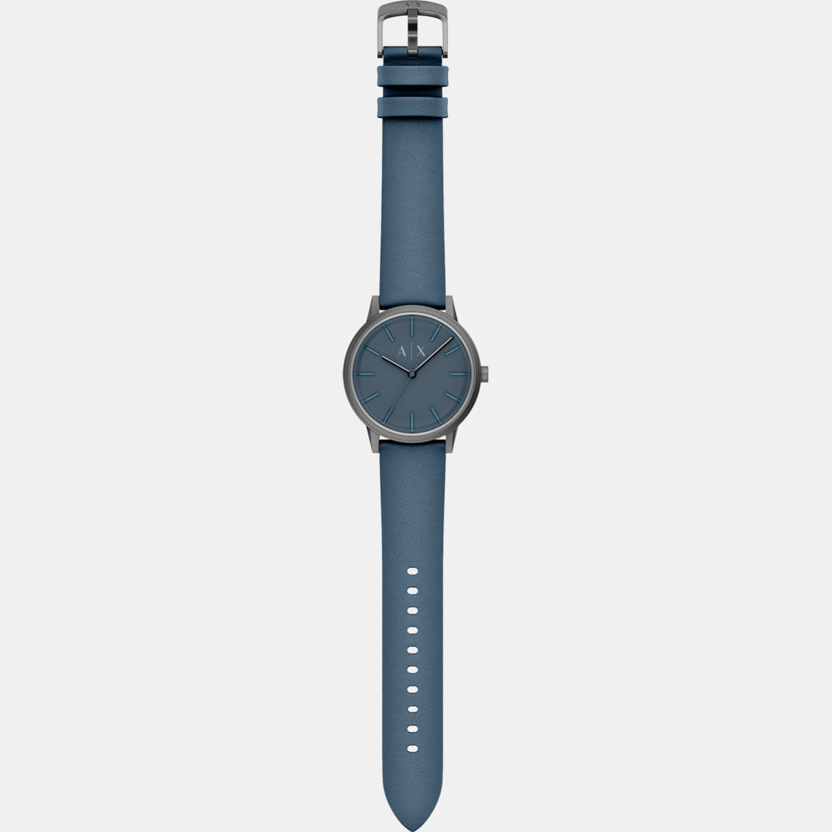 Men Quartz Blue Dial Analog Leather Watch AX2767