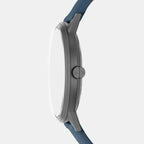 Men Quartz Blue Dial Analog Leather Watch AX2767