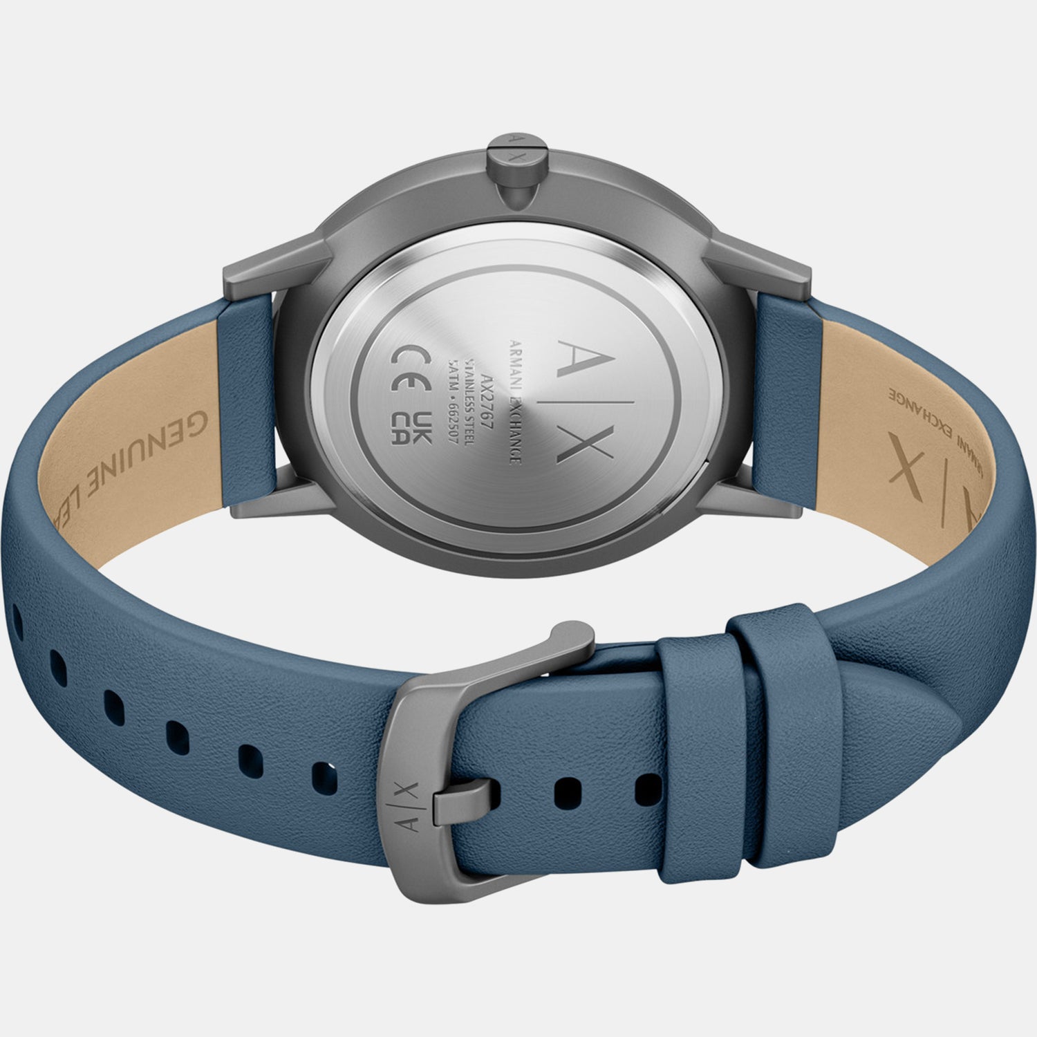 Men Quartz Blue Dial Analog Leather Watch AX2767