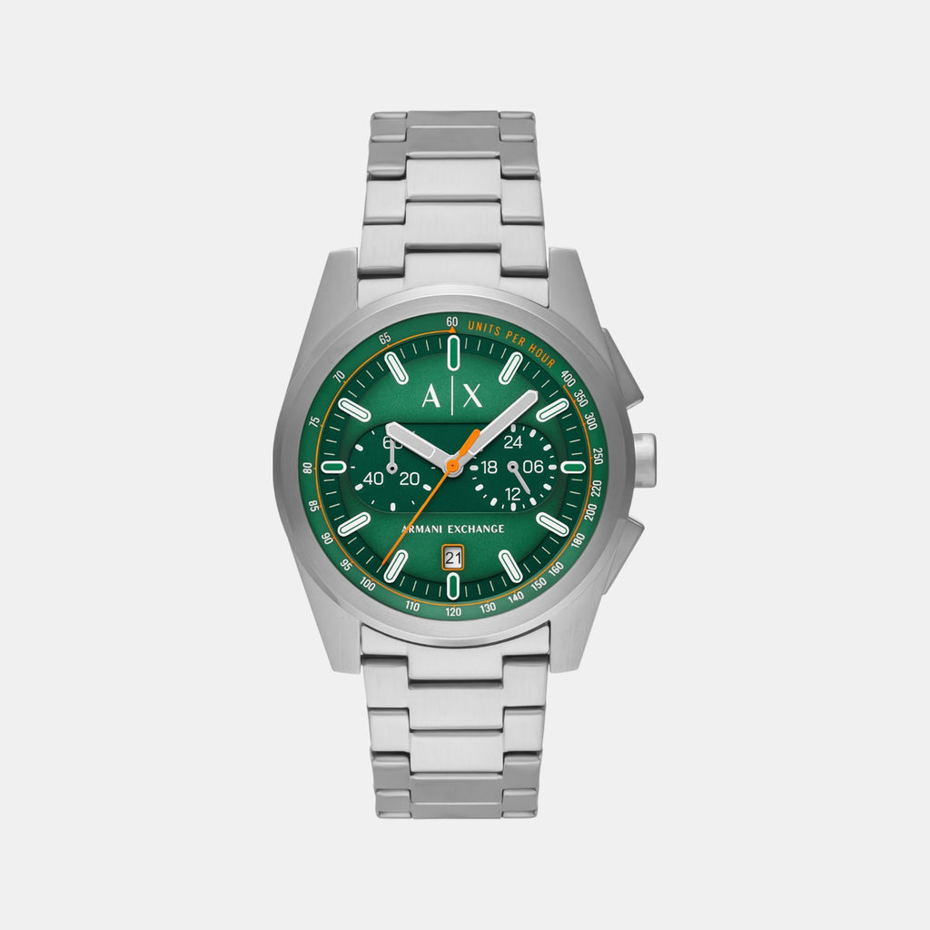 Men Quartz Green Dial Chronograph Stainless Steel Watch AX2862