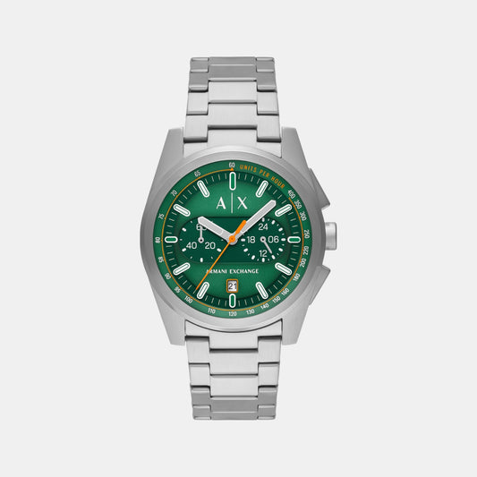 Men Quartz Green Dial Chronograph Stainless Steel Watch AX2862