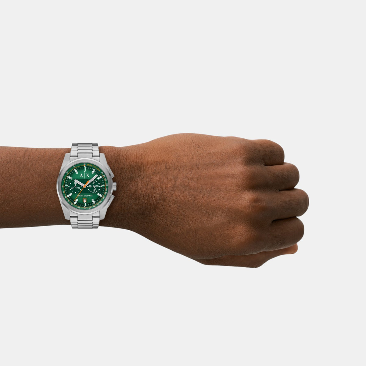 Men Quartz Green Dial Chronograph Stainless Steel Watch AX2862