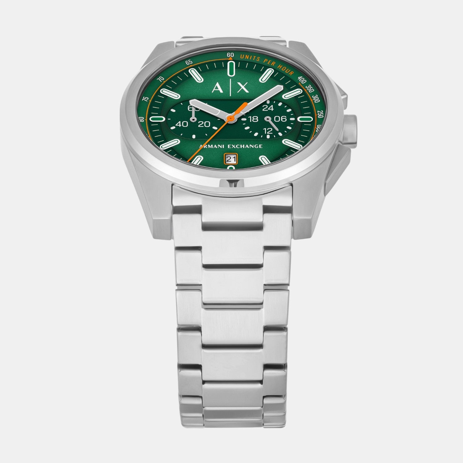 Men Quartz Green Dial Chronograph Stainless Steel Watch AX2862