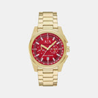 Men Quartz Red Dial Chronograph Stainless Steel Watch AX2863
