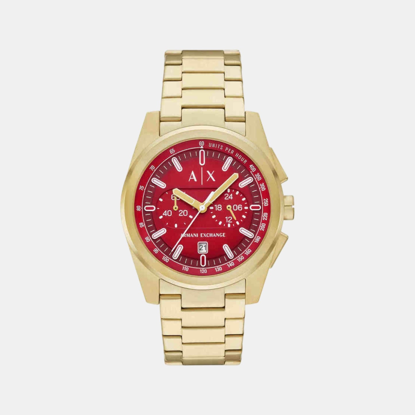 Men Quartz Red Dial Chronograph Stainless Steel Watch AX2863