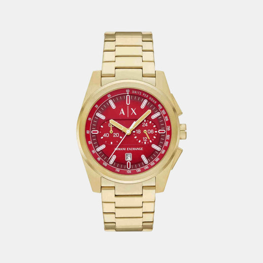 Men Quartz Red Dial Chronograph Stainless Steel Watch AX2863