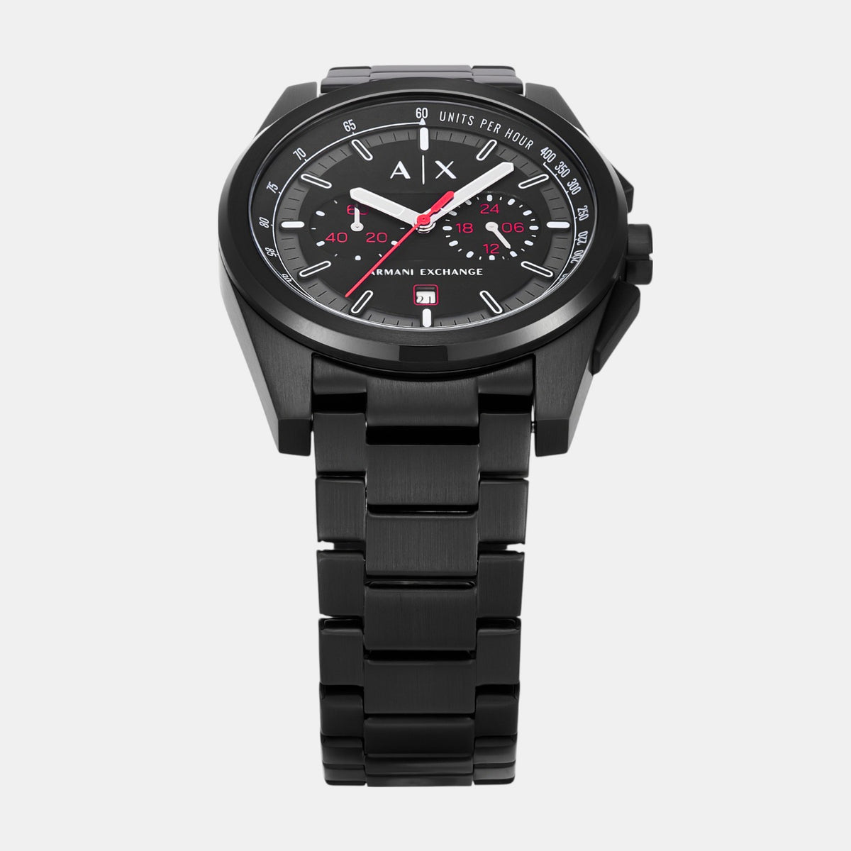 Men Quartz Black Dial Chronograph Stainless Steel Watch AX2864