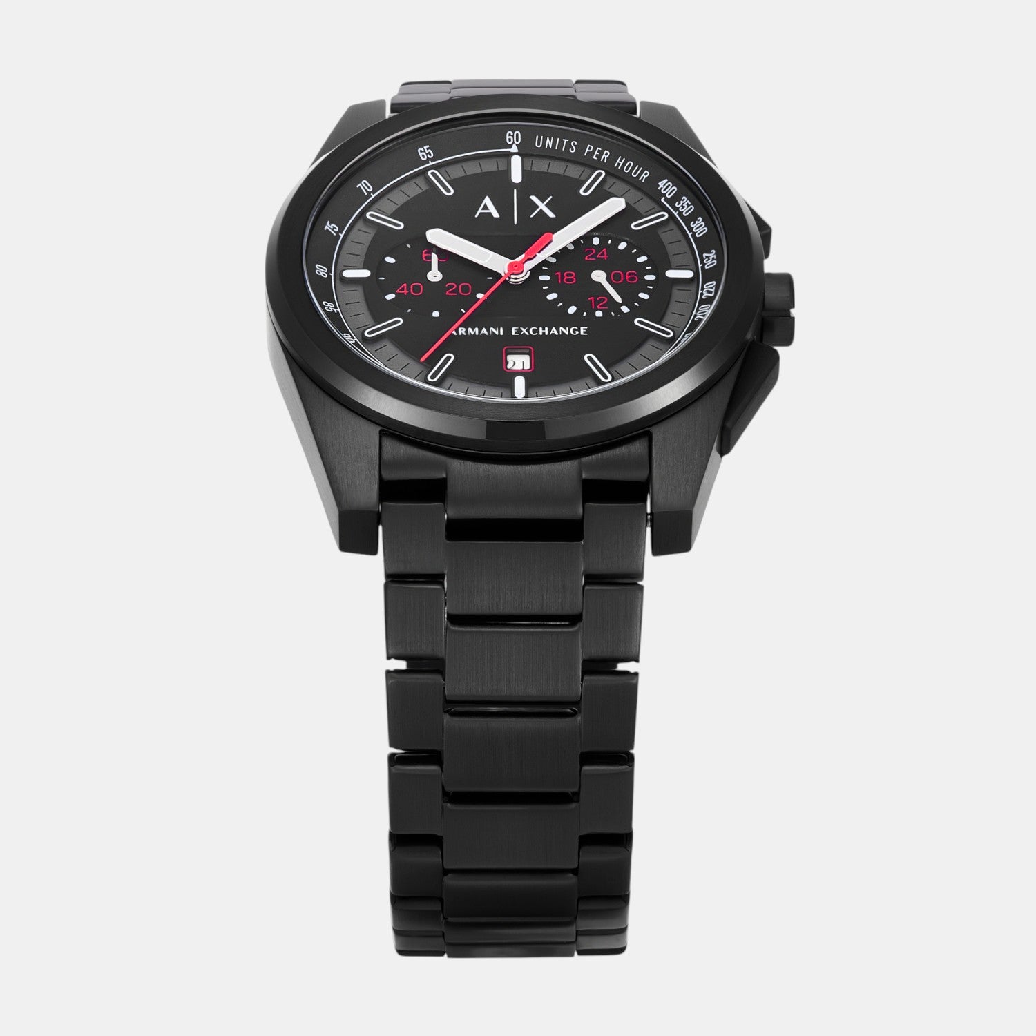 Men Quartz Black Dial Chronograph Stainless Steel Watch AX2864