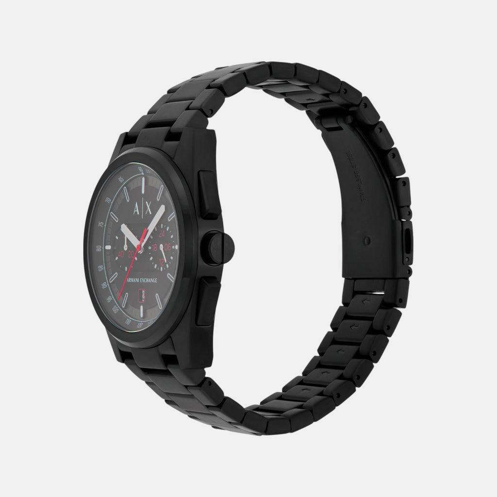 Men Quartz Black Dial Chronograph Stainless Steel Watch AX2864