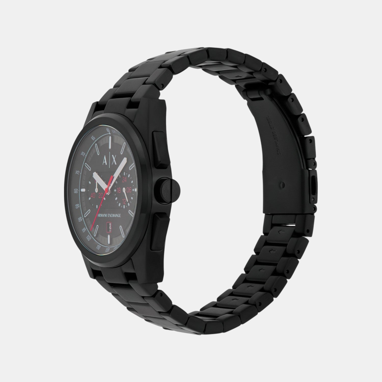 Men Quartz Black Dial Chronograph Stainless Steel Watch AX2864