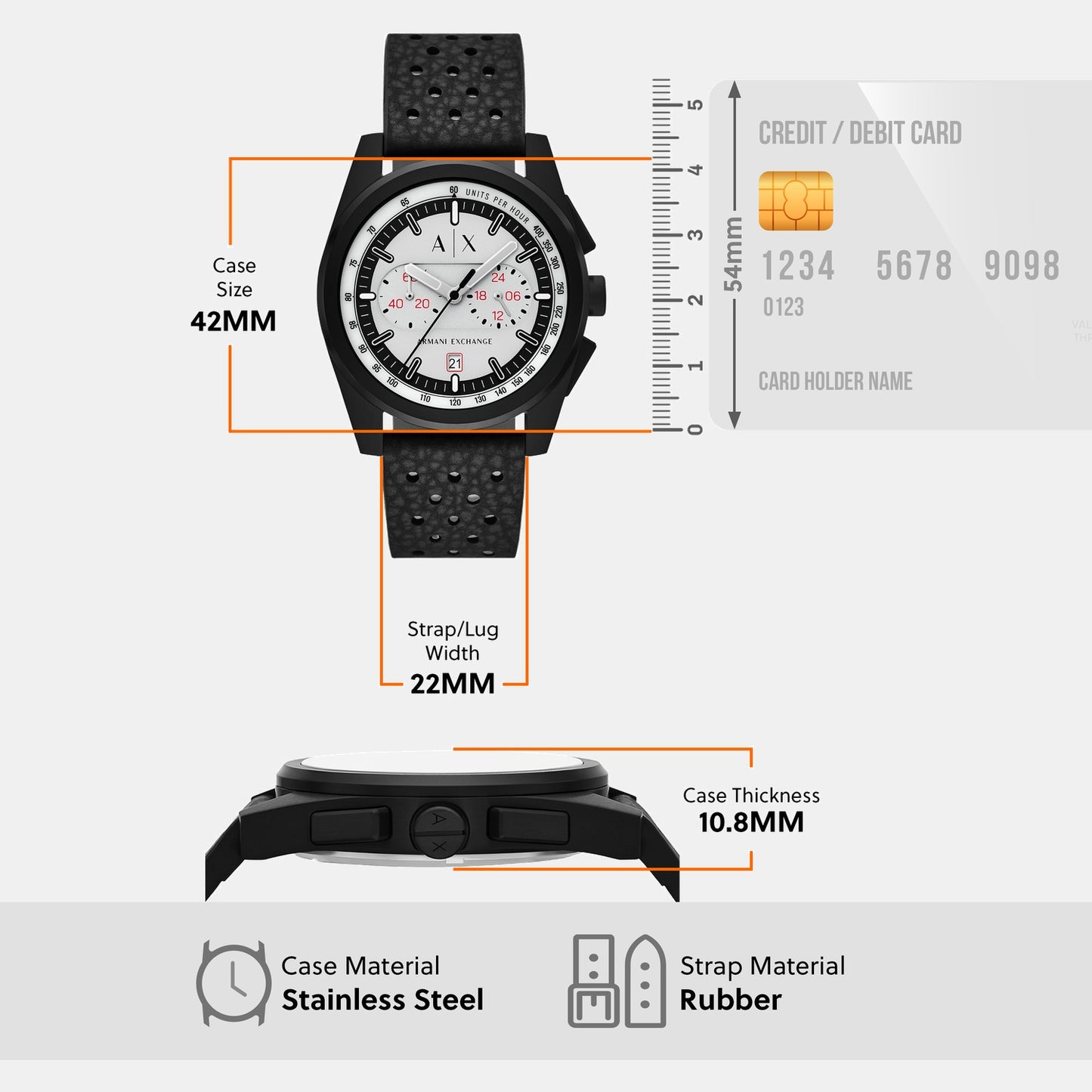 Men Quartz Grey Dial Chronograph Rubber Watch AX2865