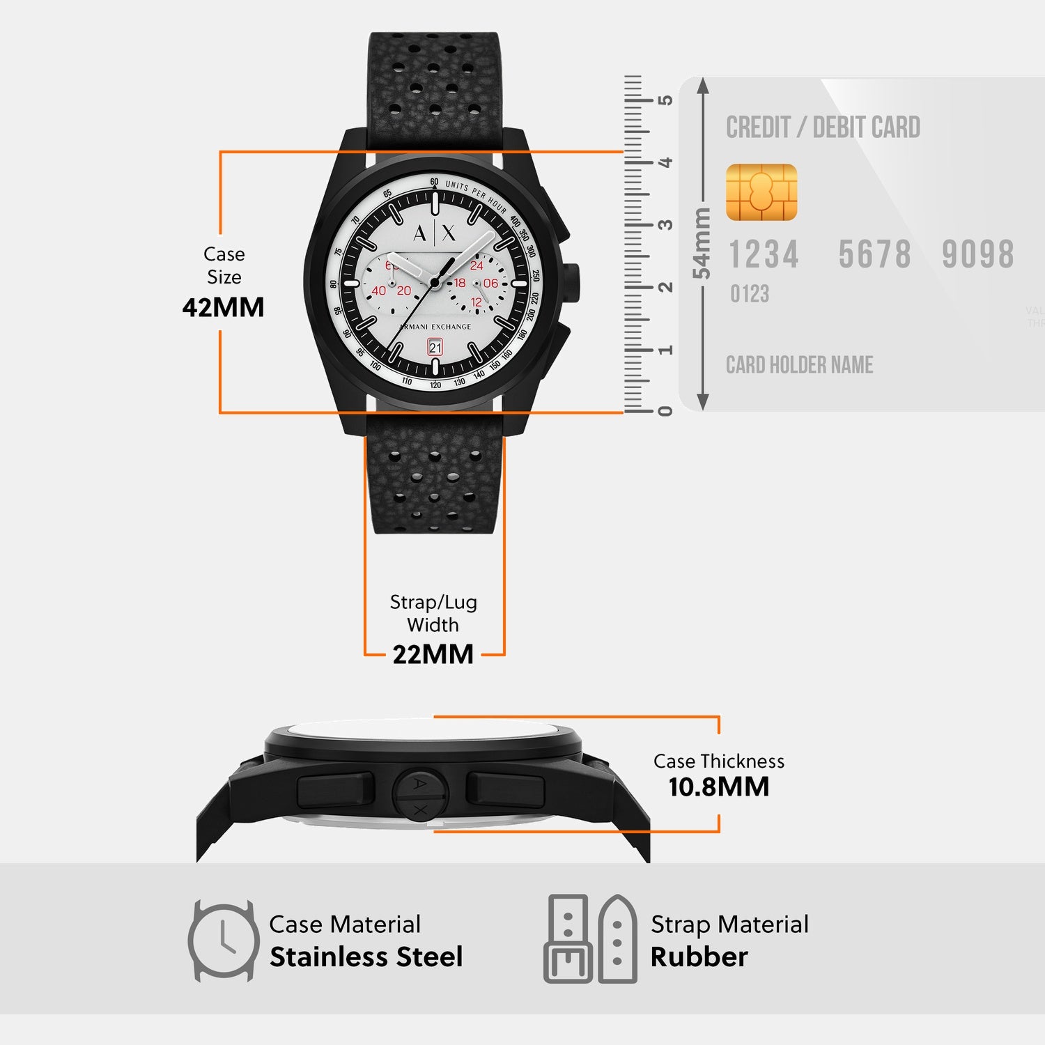 Men Quartz Grey Dial Chronograph Rubber Watch AX2865