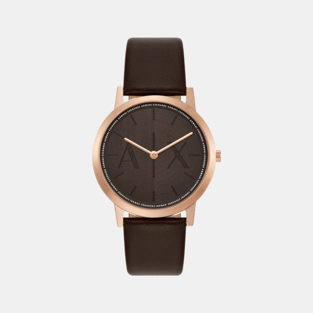 Men Quartz Brown Dial Analog Leather Watch AX2873